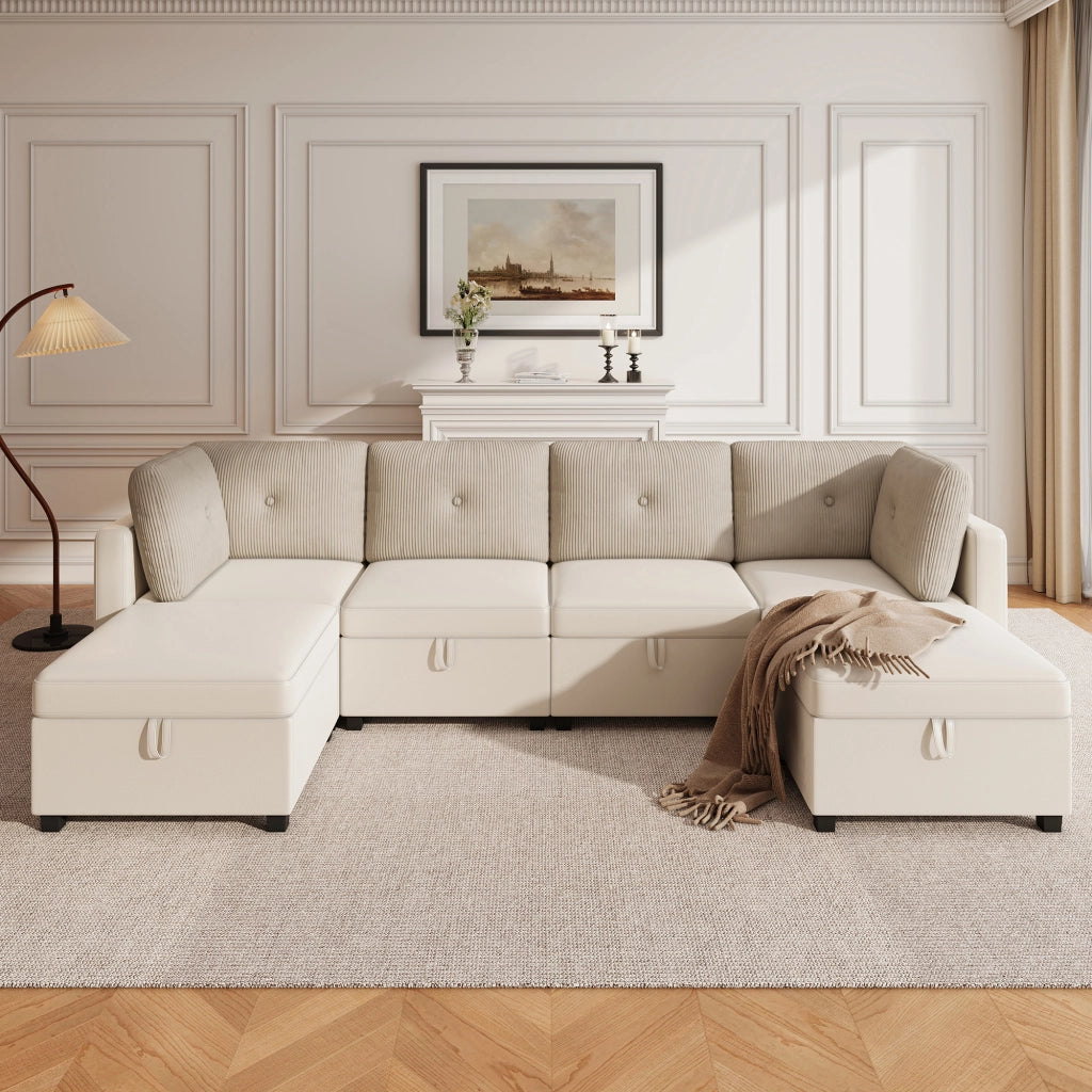 Divano Modulare a U con Contenitore; Beige