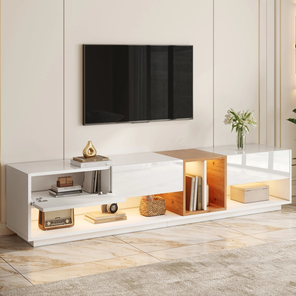 MOBILE TV con LED e controllo App 190x38x42 cm Bianco Lucido