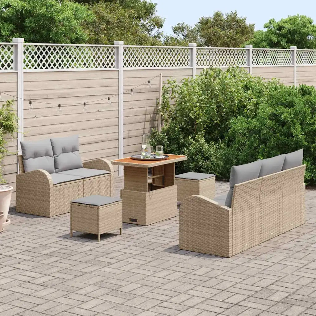 Set Divano da Giardino con cuscino 8 pcs Beige e Grigio Chiaro