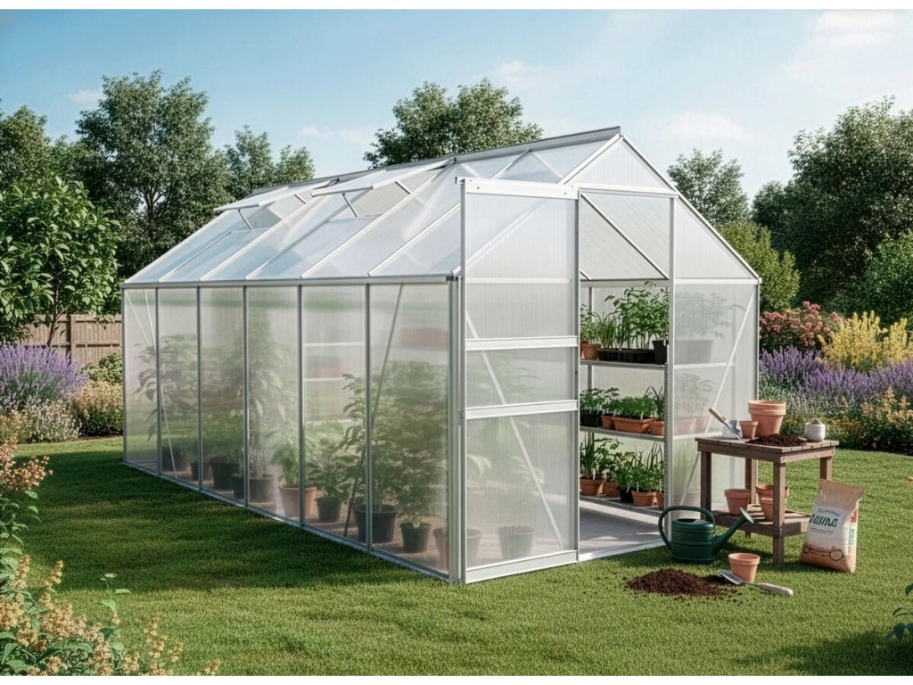 Base in acciaio zincato per serra da giardino "Basilic" - 7,03 m² - Grigio