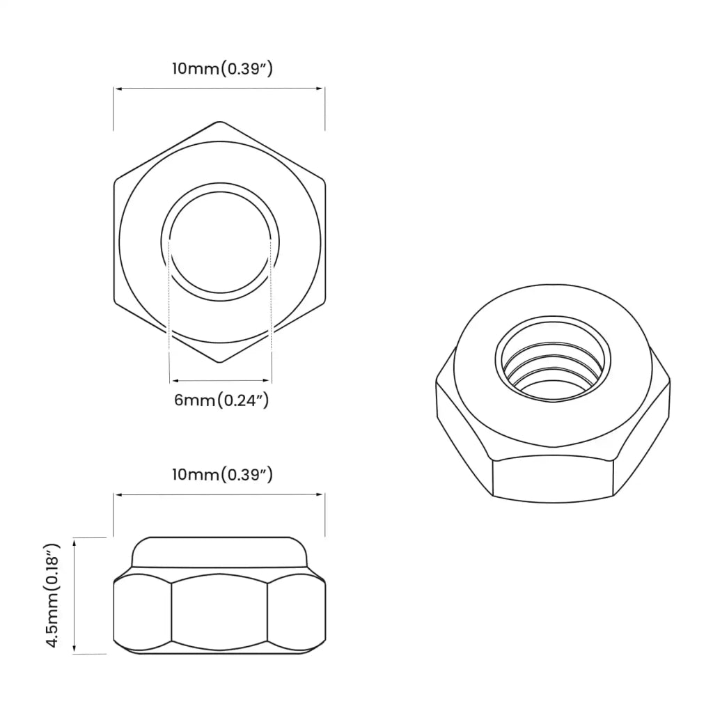 Dado 2 pcs Argento M6 x 10 mm Ferro 864601