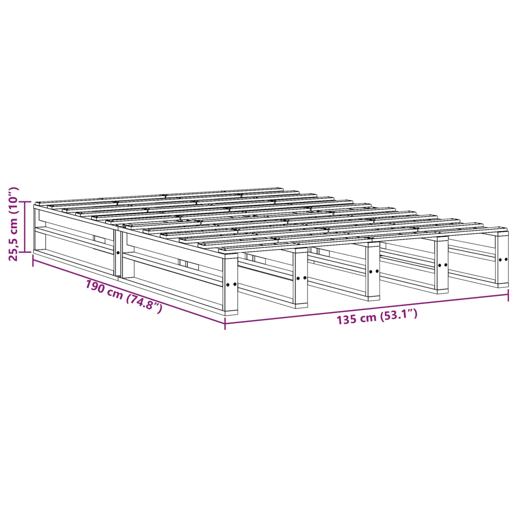 Letto senza Materasso-Struttura Letto Marrone Cera 135x190 cm in Legno di Pino 645632