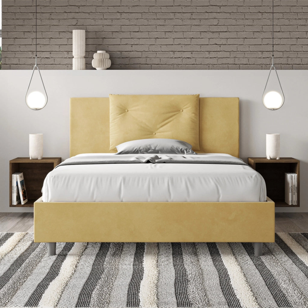 BS COM Letto matrimoniale francese senza rete imbottito 140x190 microfibra ocra