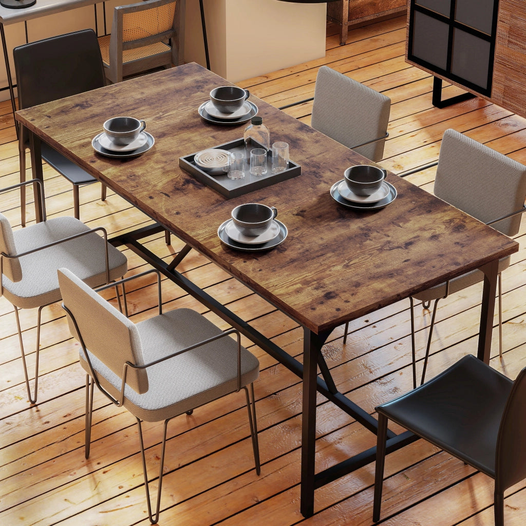 Tavolo da Pranzo Rettangolare Allungabile per 6-8 Persone ¨C Minimal ¨C Legno Massello Effetto Rovere Antracite 180x80x75,5 cm