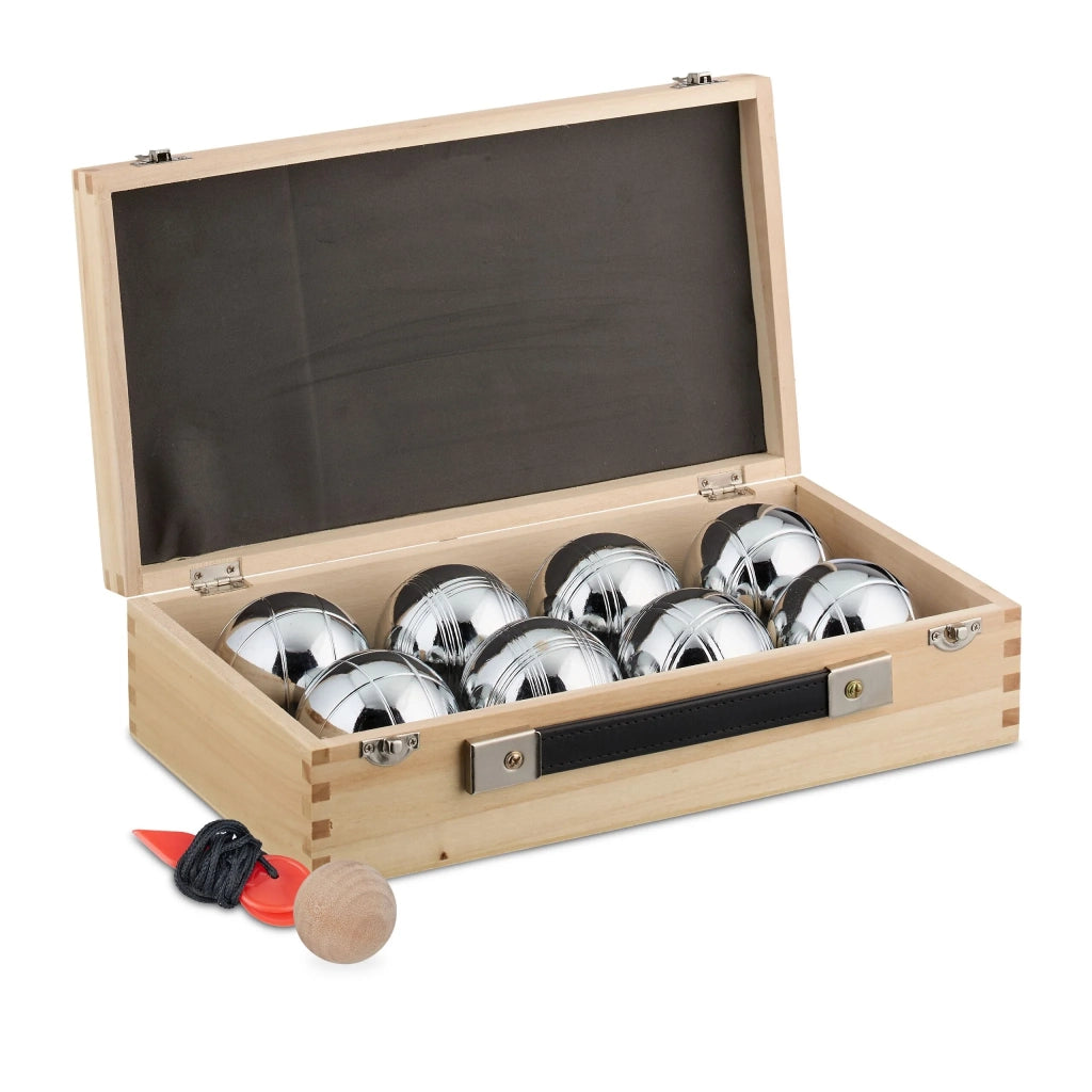 Set di 8 bocce da pétanque in acciaio per giochi all'aperto giardino 28 mm comoda custodia in acciaio grigio 13_0015906