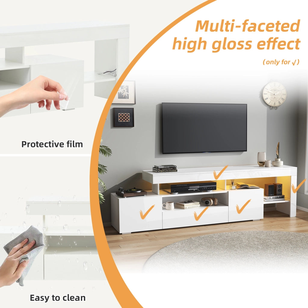 Mobile TV con 3 ante; vani aperti e LED; per soggiorno; 192 × 37 × 53 cm; in pannello truciolare; bianco