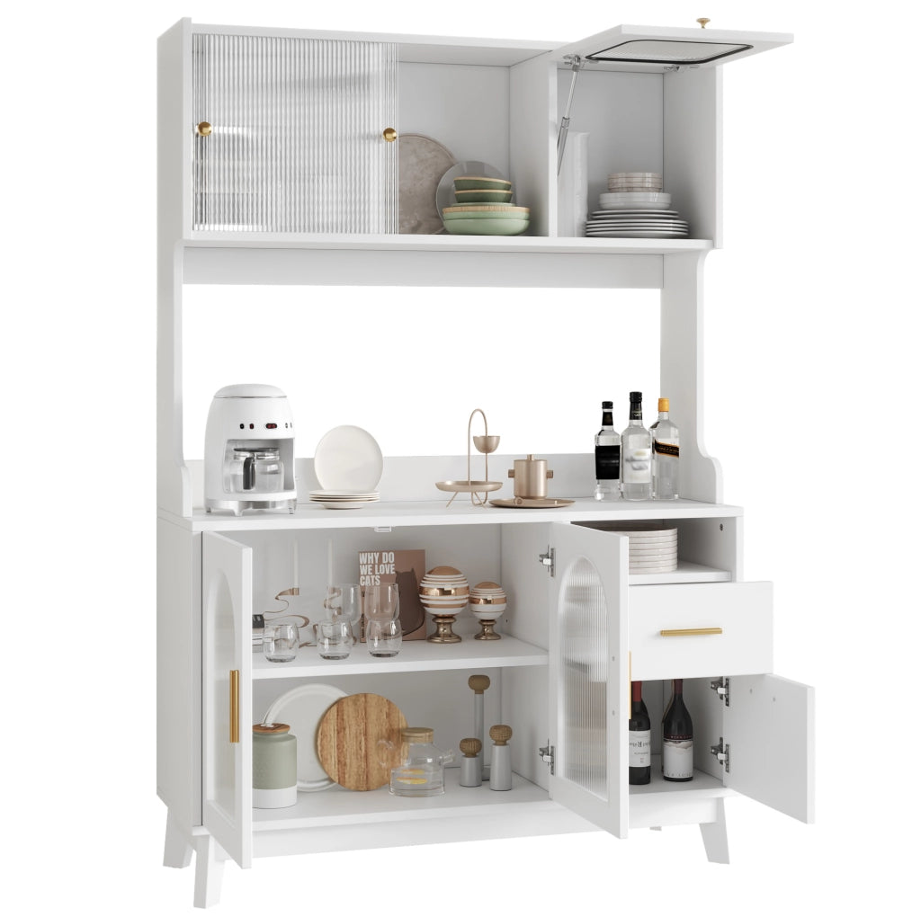 Credenza alta bianca con prese integrate e porte USB