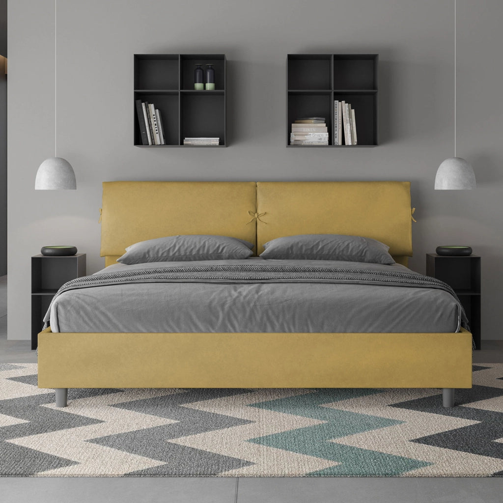 BS COM Letto matrimoniale king size senza rete imbottito 200x210 microfibra ocra