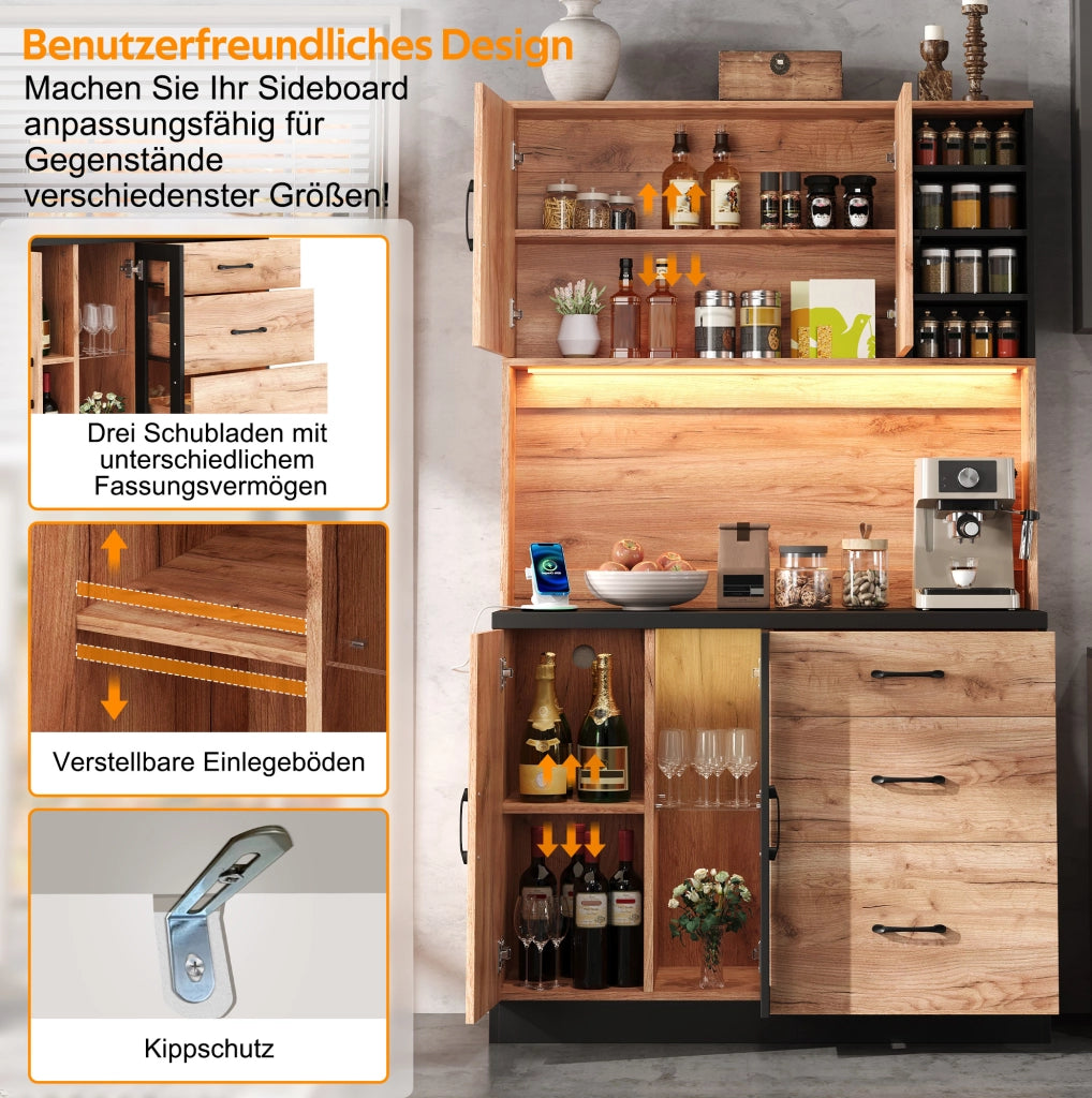 Colonna cucina 105x40x180 cm con LED, prese USB e cassetti