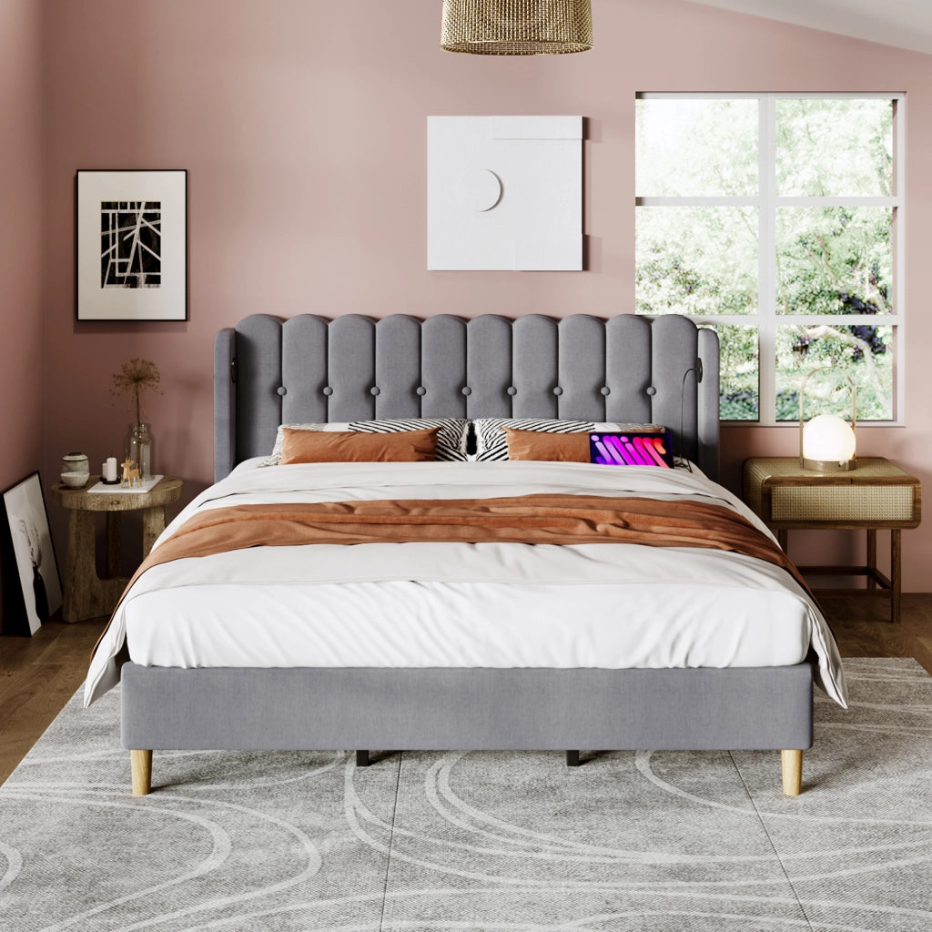 Letto matrimoniale imbottito 180x200 cm grigio