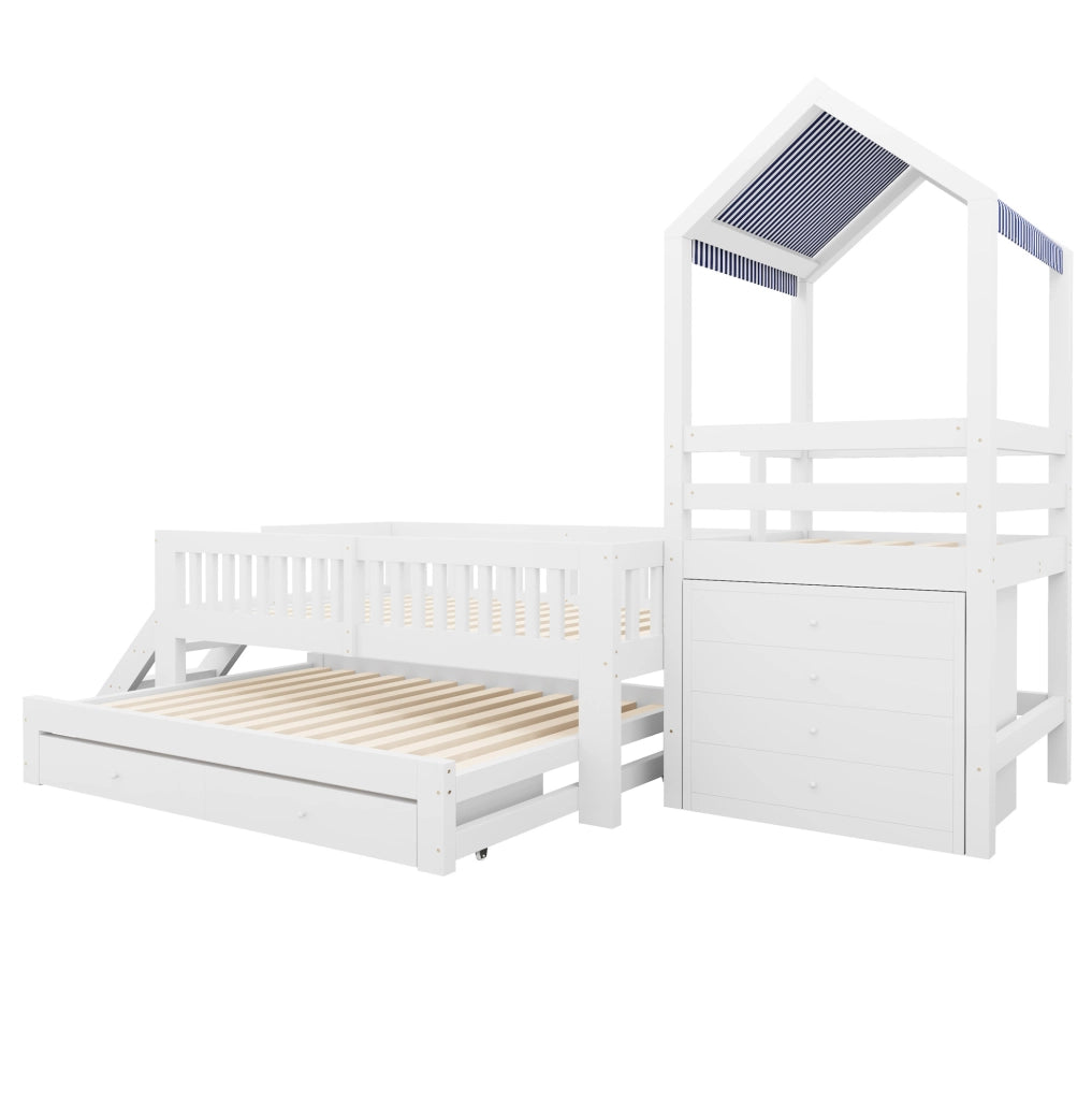 Letto a castello per bambini 90x200 cm con letto estraibile, cassetti e scaletta