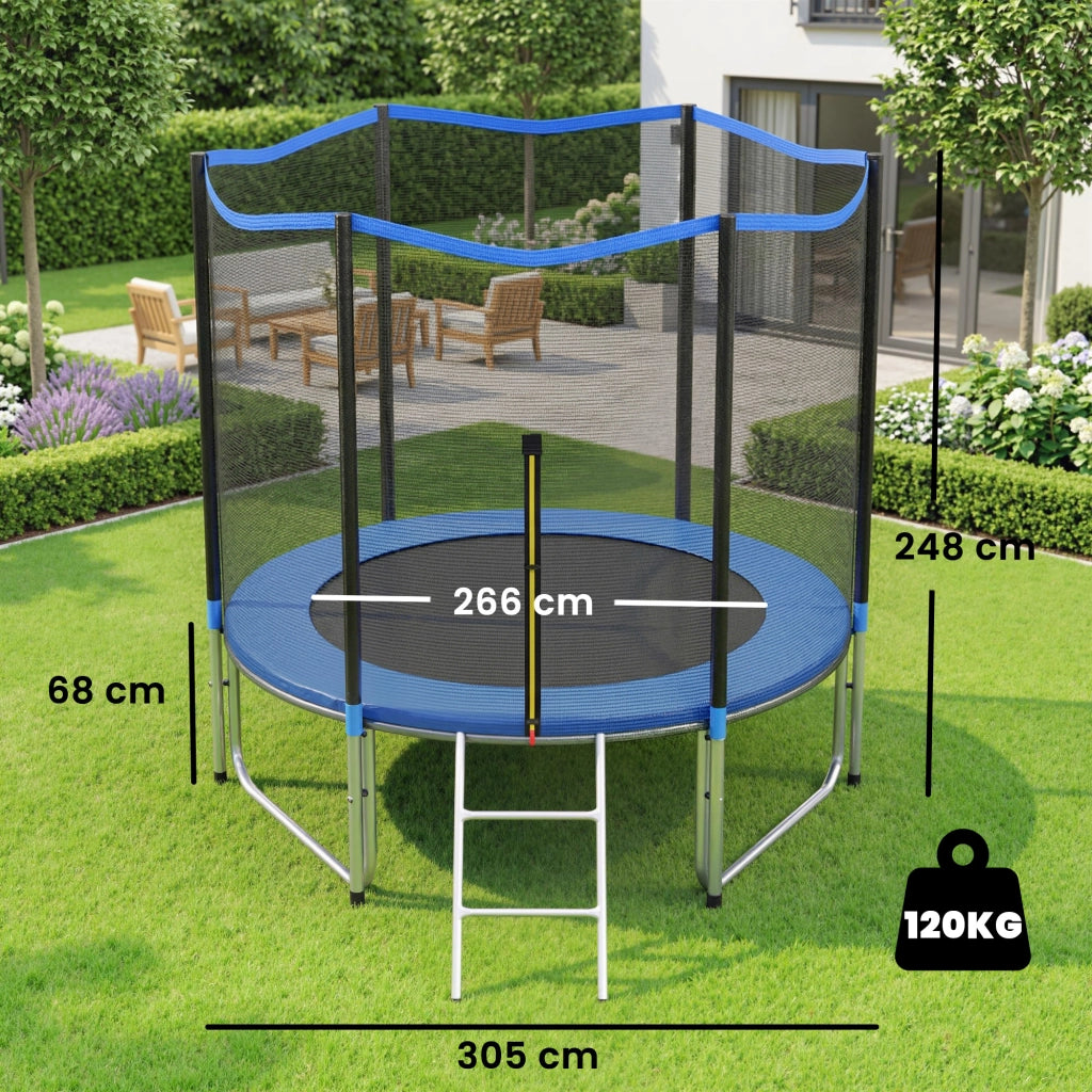 Trampolino Esterno per Bambini con Rete di Sicurezza e Scala ¨C Minimal ¨C ?305 cm Blu