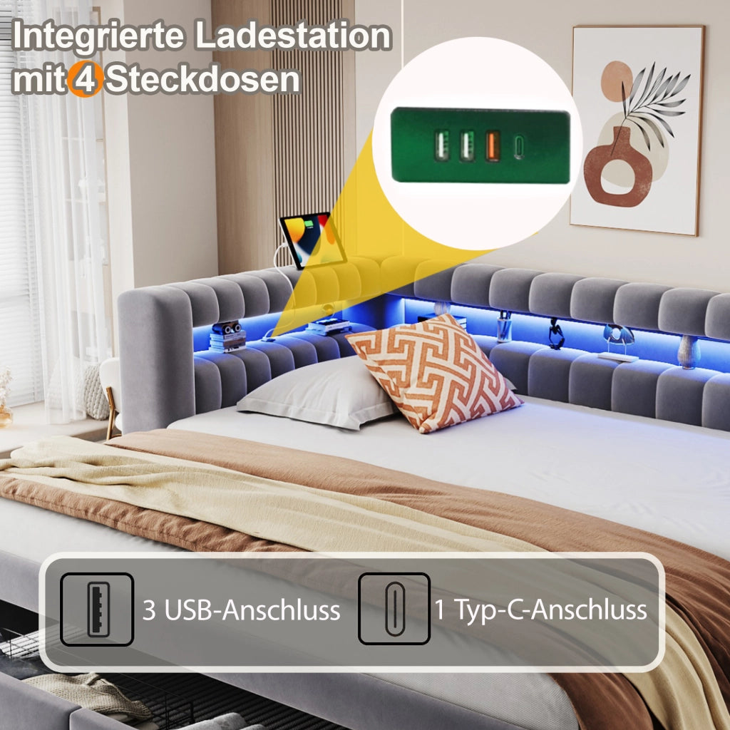 letto divano imbottito velluto grigio 109 x 210 cm