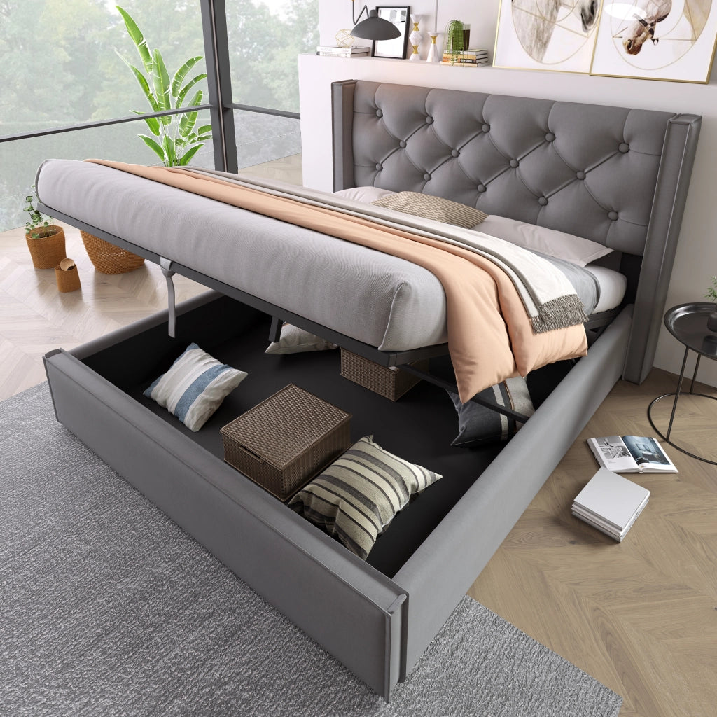 Letto imbottito 140x200 cm con contenitore e testiera trapuntata