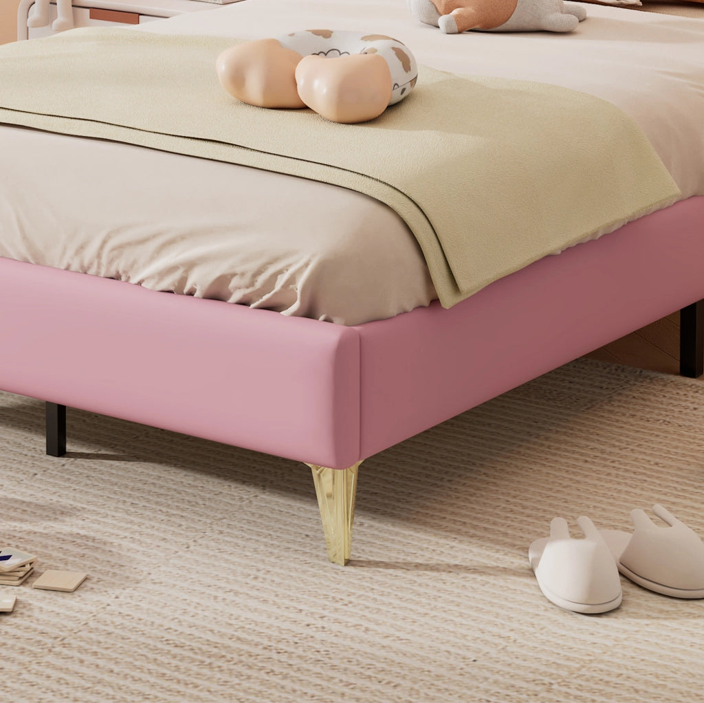 Letto imbottito per bambini rosa e bianco 90x200 cm con testiera a corona