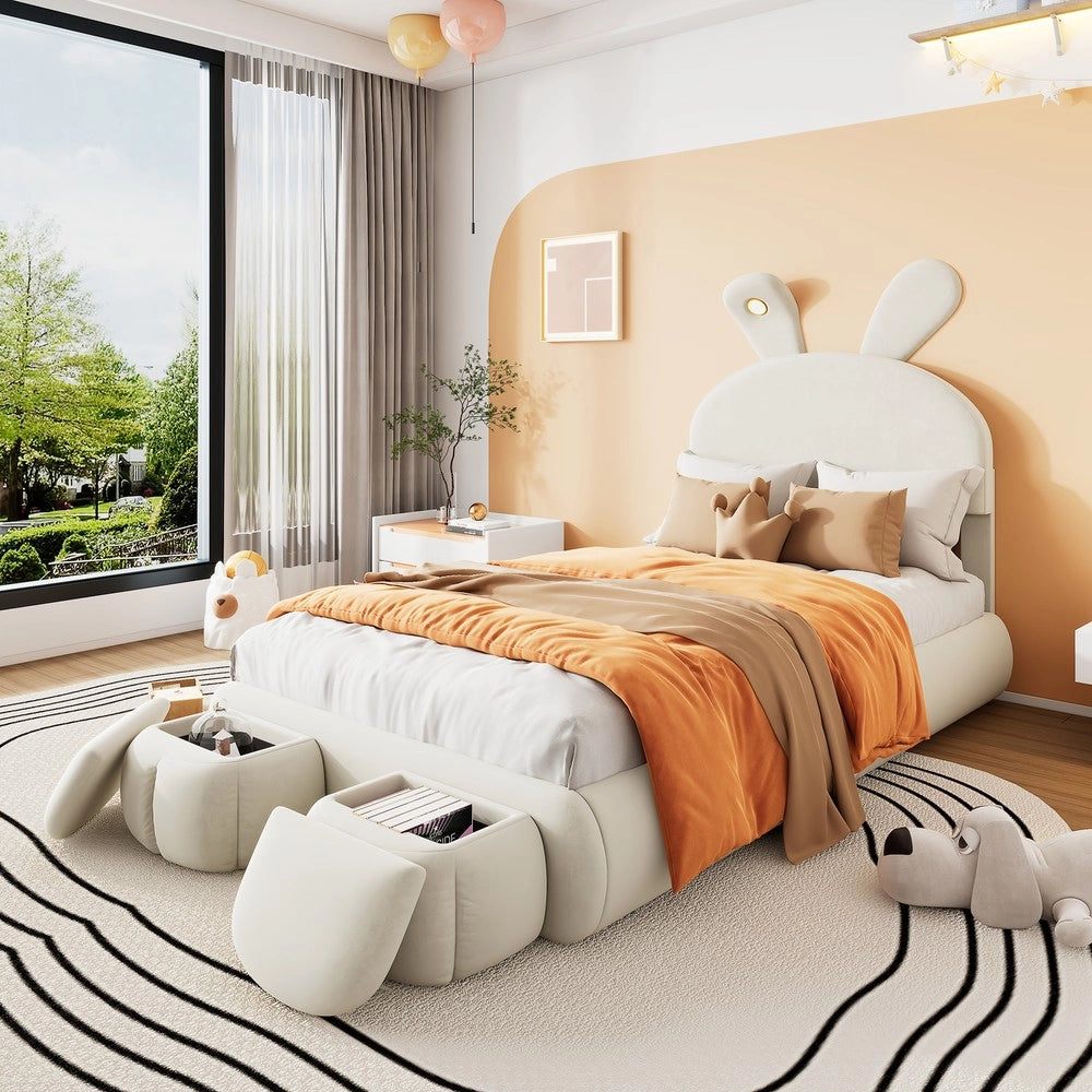 Letto Singolo Imbottito con Contenitore e LED ¨C MINIMAL ¨C Velluto Beige 90x200