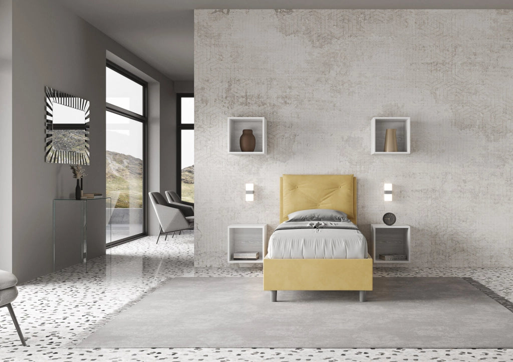 BS COM Letto singolo contenitore imbottito 80x200 microfibra ocra