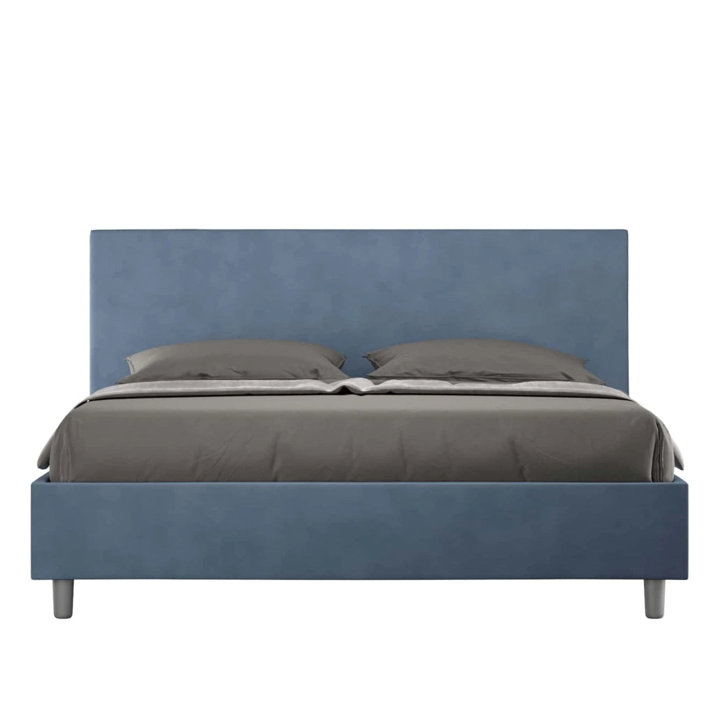 BS COM Letto queen size con rete imbottito 150x210 microfibra blu