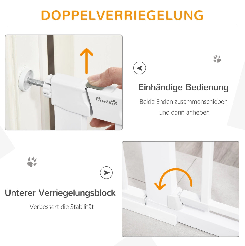 Barriera di sicurezza per porte e scale 75-131 cm in metallo bianco e ABS