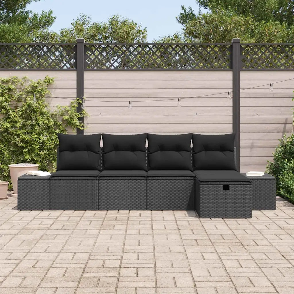 Set Divano da Giardino con cuscino 5 pcs Nero polyrattan 3359362