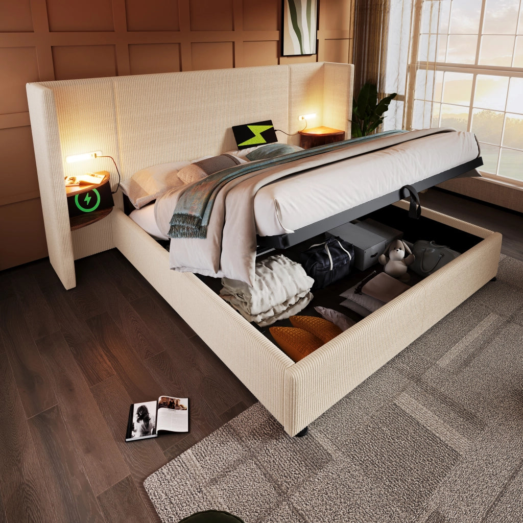 Letto matrimoniale 160x200 con contenitore beige