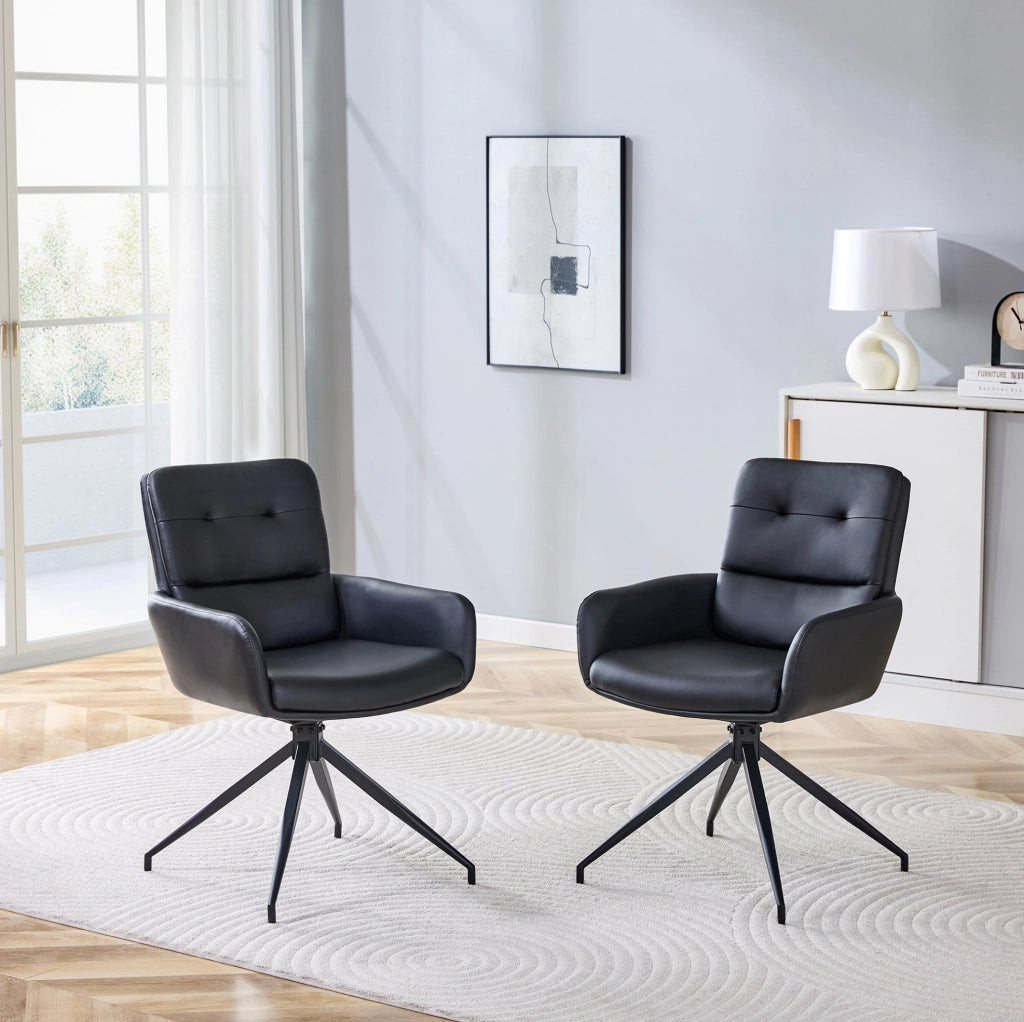 SEDIA Girevole 85 cm in PU Nero e Metallo Nero Set da 2 pezzi