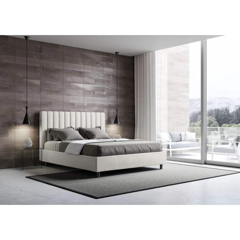 Letto imbottito Letto Matrimoniale alla Francese 150x200 cm Agueda - Bianco,Similpelle,Con rete
