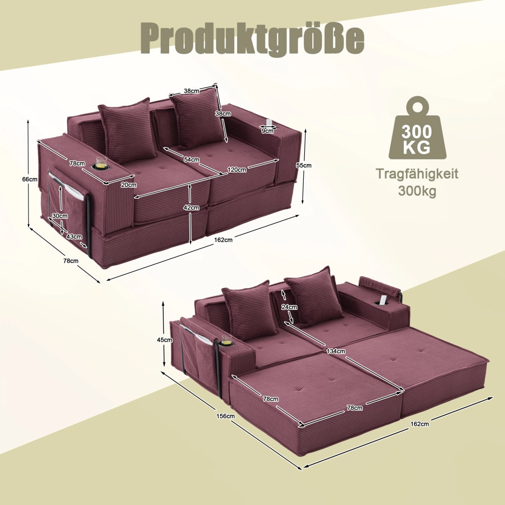 Divano Letto 2 Posti con Poggiapiedi e Cuscini ¨C MINIMAL ¨C Tessuto