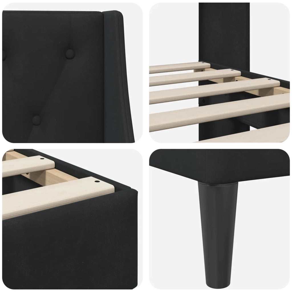 Letto matrimoniale | Letto per adulti | Struttura del letto con testiera Nero 140 x 190 cm Velluto