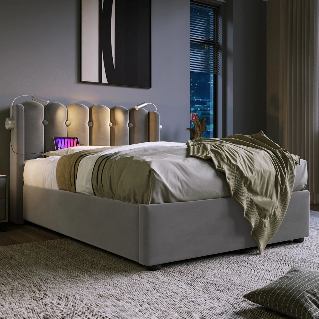 Letto singolo in velluto grigio 90x200 cm