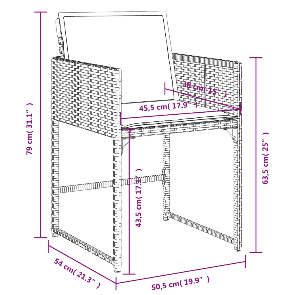 Set da Pranzo da Giardino 5pz | Set Salotto da Giardino con Cuscini in Polyrattan Marrone