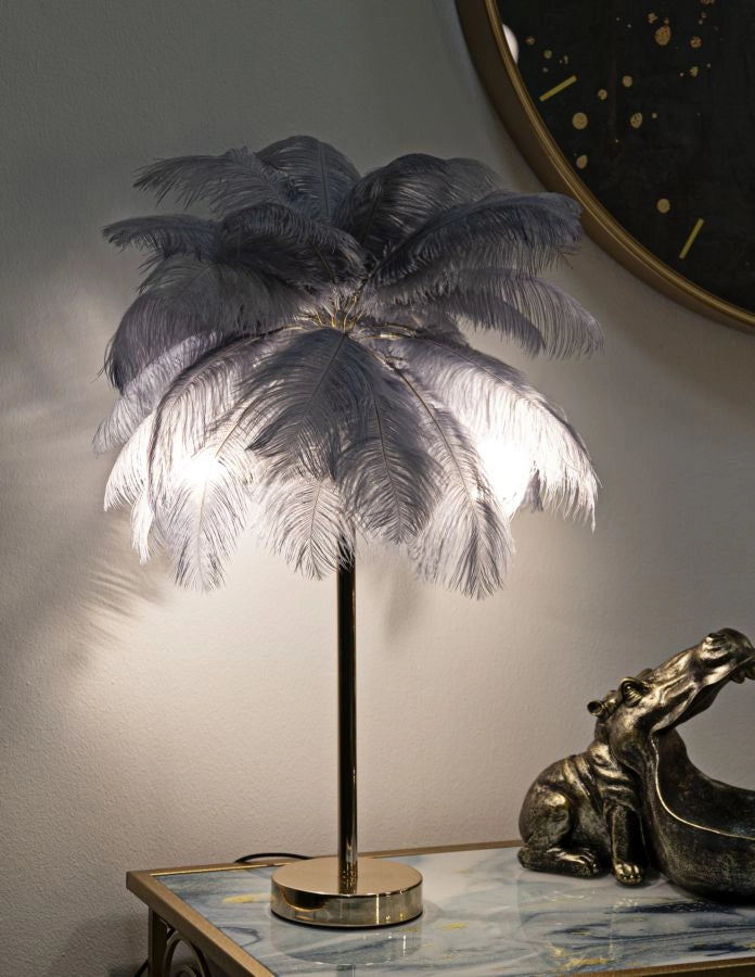 Lampada da Tavolo Palm Grigia Ø40x55 cm in Ferro e Plastica Oro e Grigio