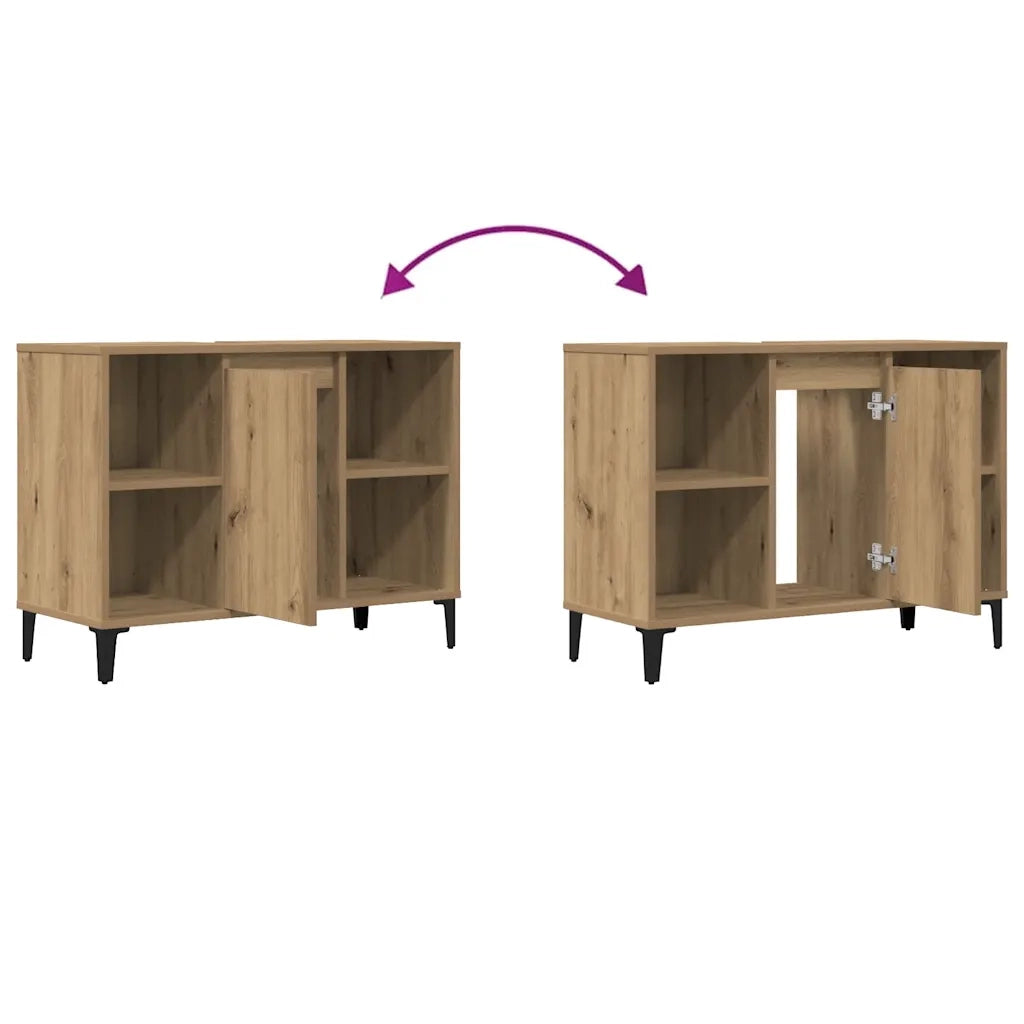 Armoire d'évier chêne artisanal 80x33x60 cm bois d'ingénierie