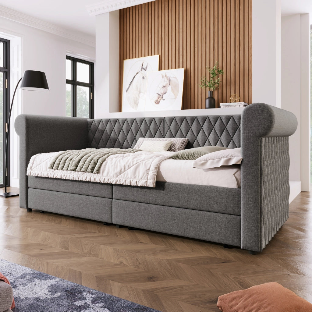 Letto singolo a divano grigio 90x200 cm con 2 cassetti