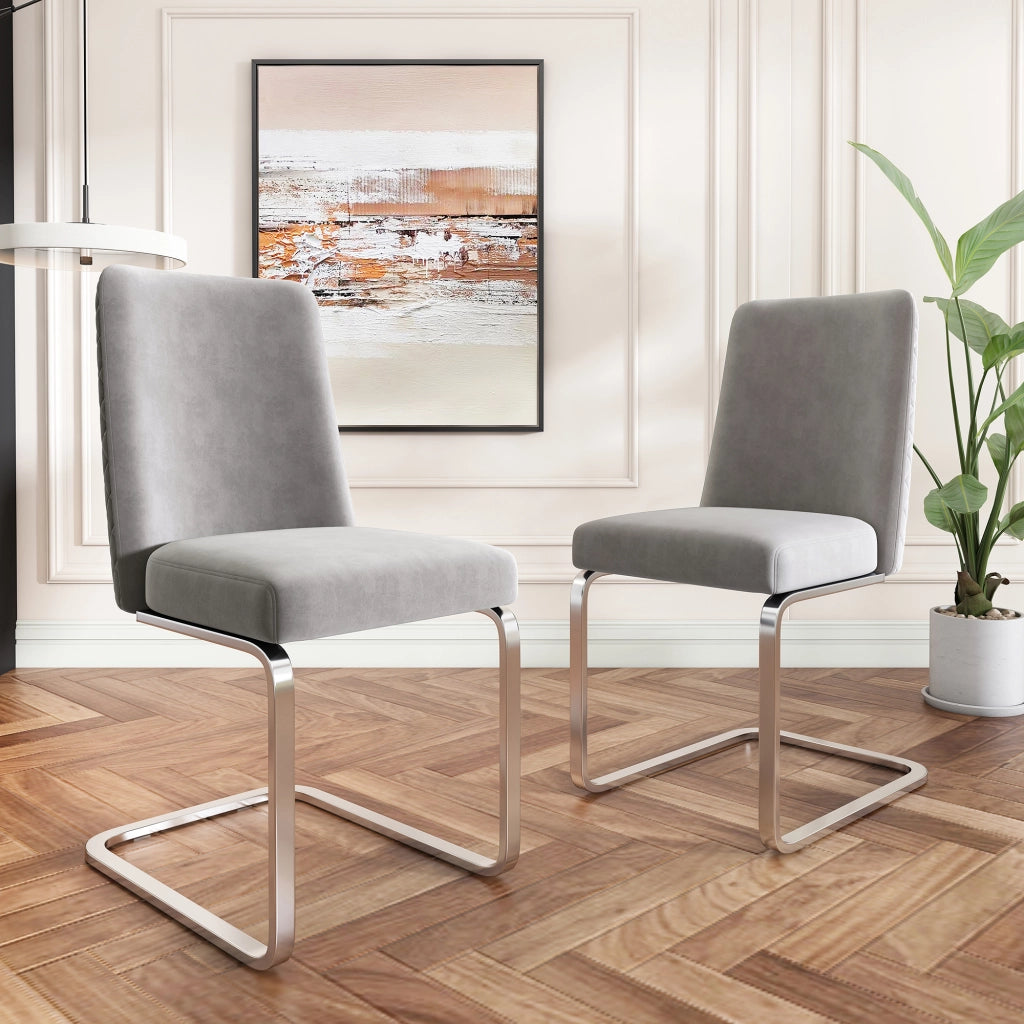 SEDIA da pranzo in velluto grigio e argento, set da 2 pezzi, 63,5x63,5x47,63 cm