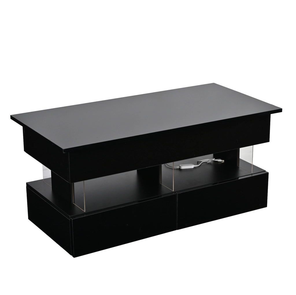 Tavolino da caffè sollevabile 100x50x46 cm con LED, 2 cassetti e vano contenitore