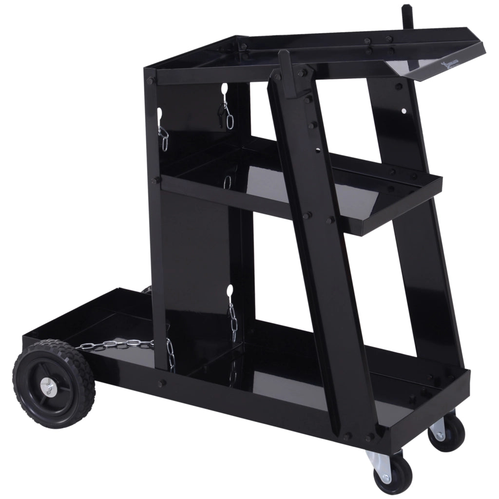 Carrello portabombola gas e saldatrice, 3 ripiani, catena di sicurezza, nero, 71x39x70 cm, per officina