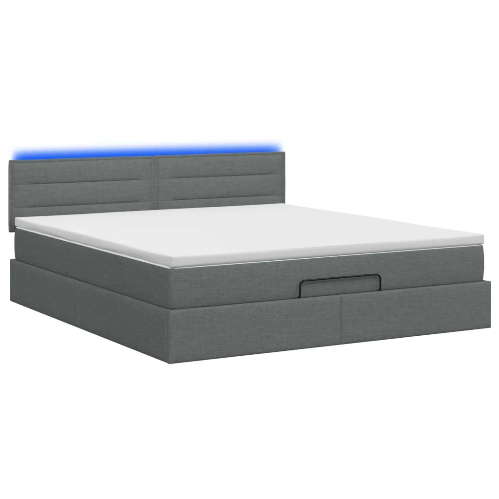 Letto Ottomano con Materasso e LED Grigio Scuro 180 x 200 cm 3456844