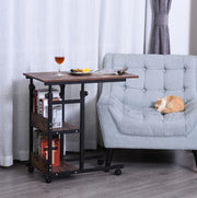 Tavolino regolabile con ruote 80x40x72-82 cm, metallo nero, 2 ripiani