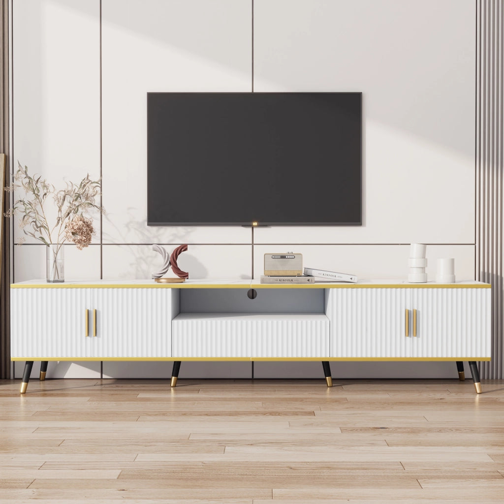 Mobile TV bianco effetto marmo 200 cm