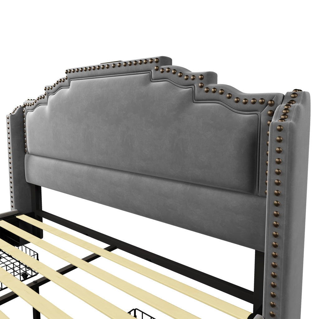 Letto contenitore 140x200 grigio con luci LED