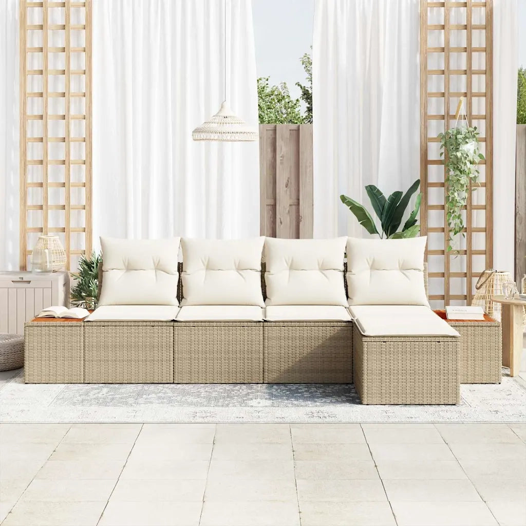 Set Divano da Giardino con cuscino 5 pcs Beige Poly Rattan 3348067