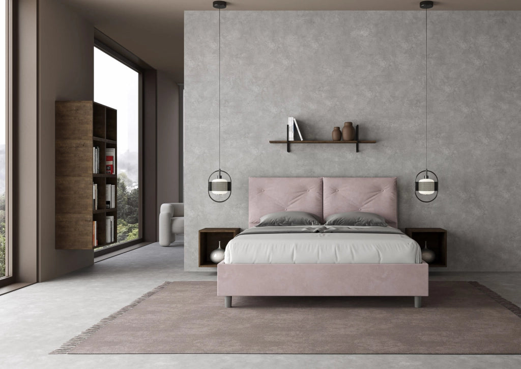 BS COM Letto queen size senza rete imbottito 150x210 microfibra glicine Large