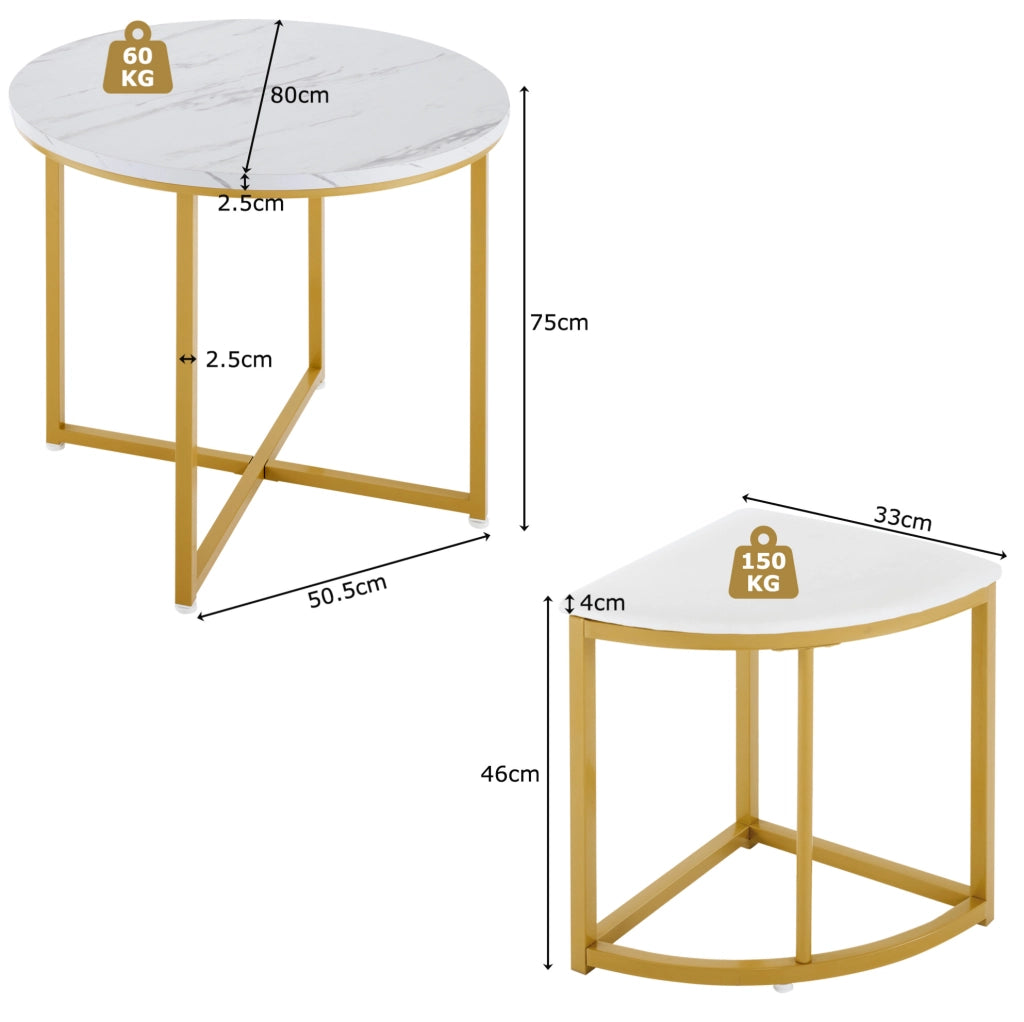 Set tavolo da pranzo rotondo 80 cm con 4 sedie bianco oro