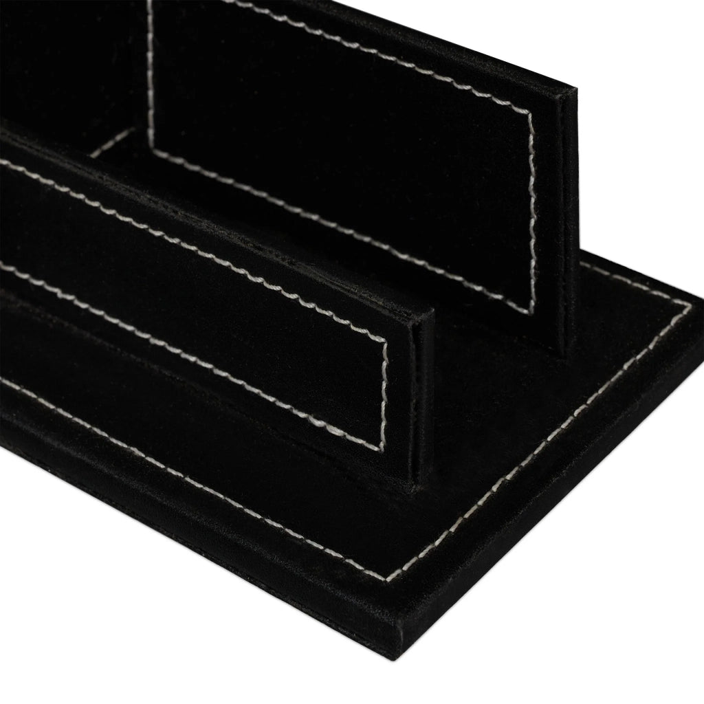 Moderno organizer da scrivania per biglietti da visita 20 x 10 x 10 cm elegante contenitore effetto pelle nera 13_0012145