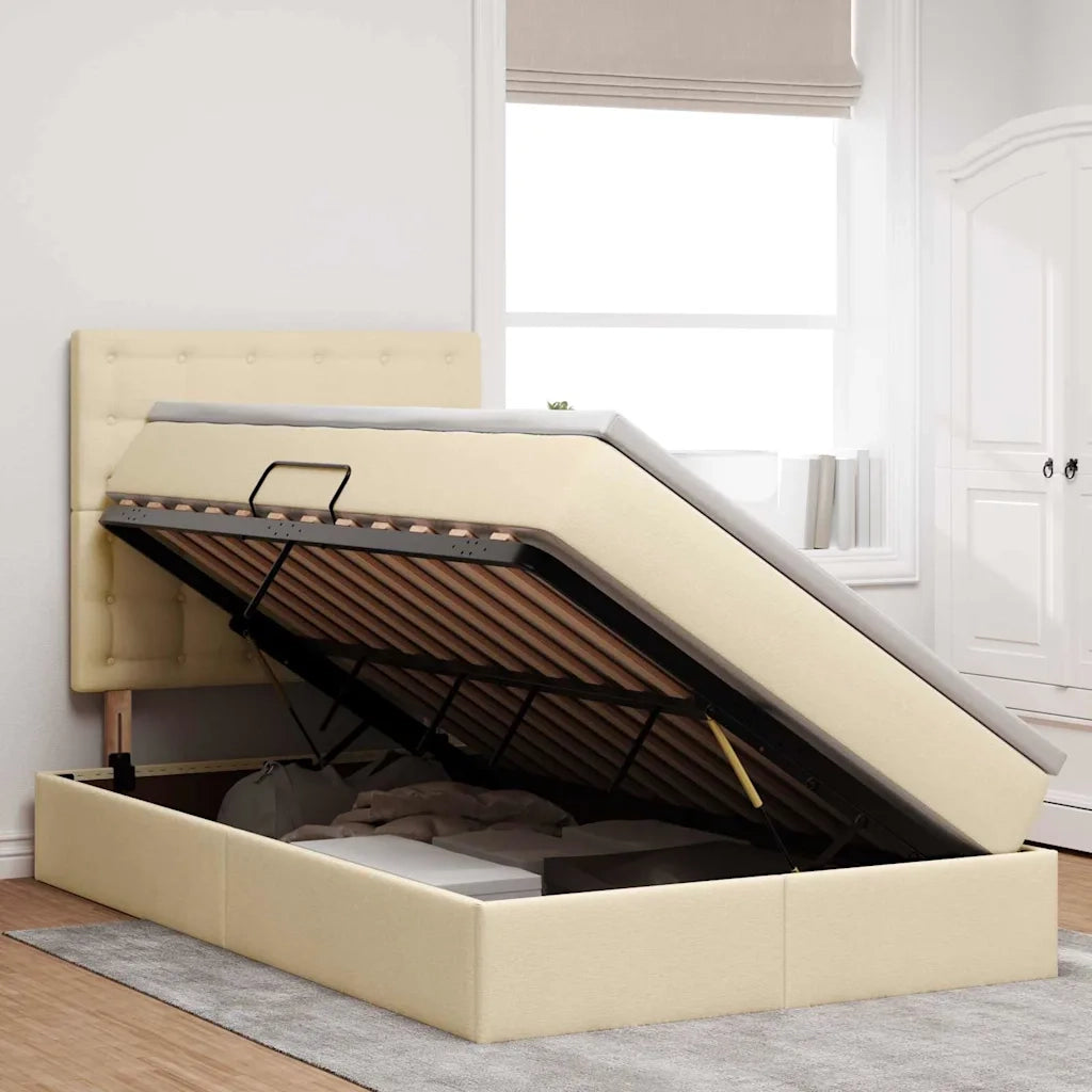 Letto con contenitore e materasso Crema 120 x 200 cm Poliestere