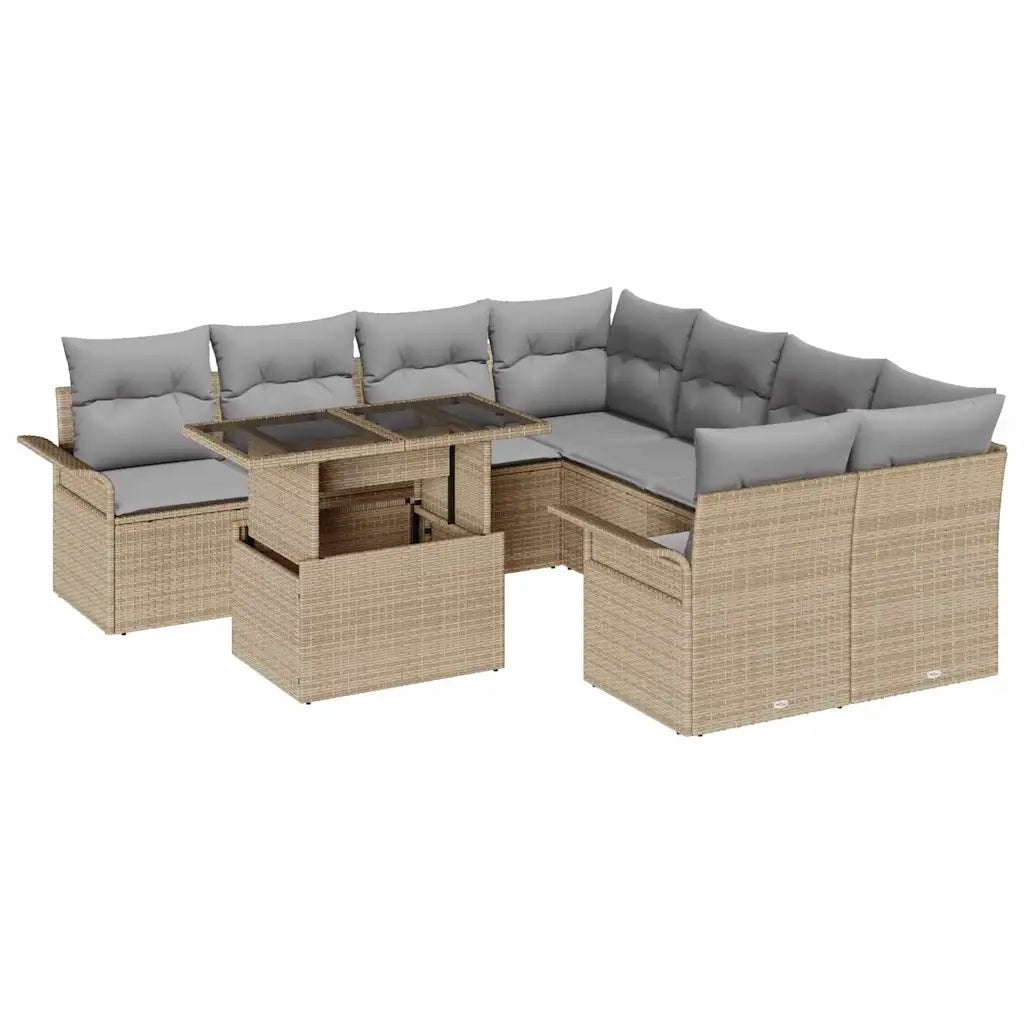 Set Divano da Giardino con cuscino 9 pcs Beige Poly Rattan 3348256