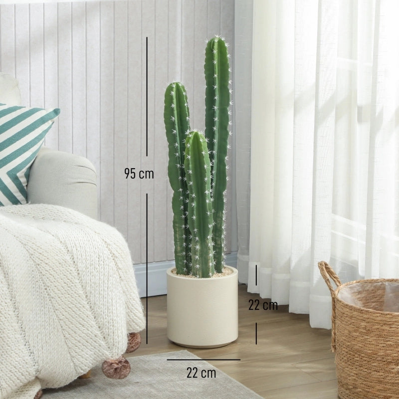 Pianta artificiale di cactus con tre steli modellabili in EVA e PE vaso decorativo verde per interni 95 cm