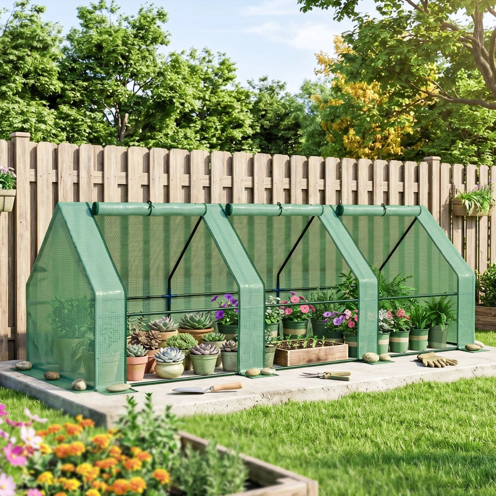 Serra da Giardino a Tunnel in PE per Piante e Fiori con Bordi Allungati e Porte a Cerniera, 270x90x90 cm, Verde scuro