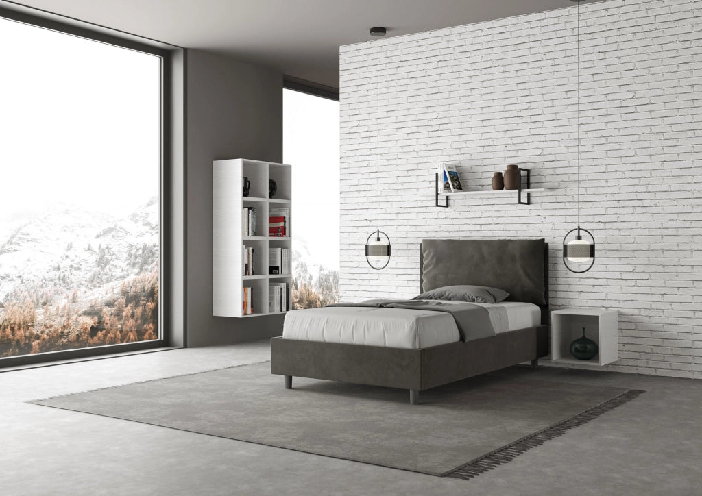 BS COM Letto una piazza e mezza con rete imbottito 110x200 microfibra grigio
